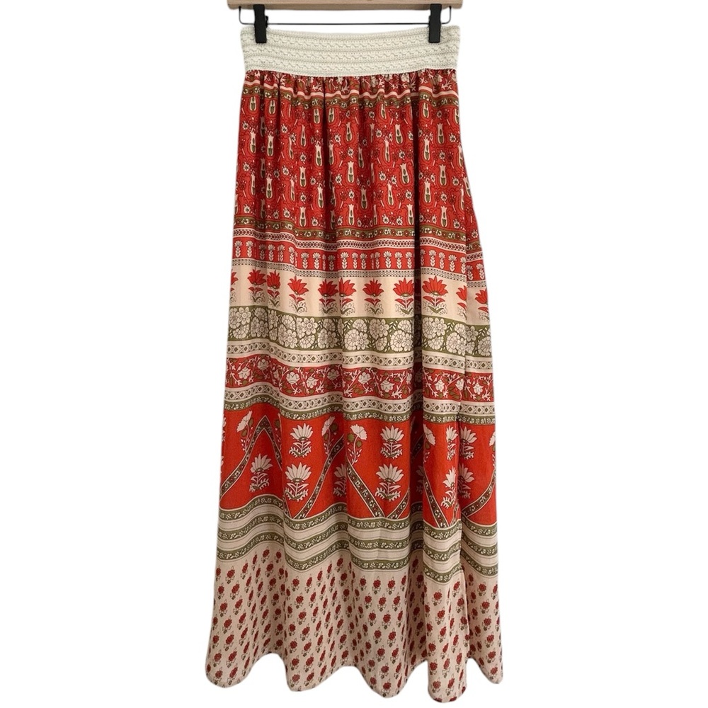 Vintage Y2K 90’s Floral Boho Casual Maxi Peasant Skirt with Print Size: Medium